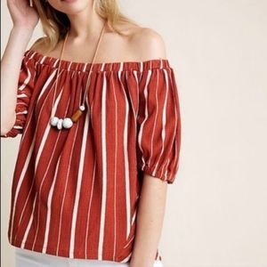 Anthropologie Small Off The Shoulder Brown Orange Flowy Top